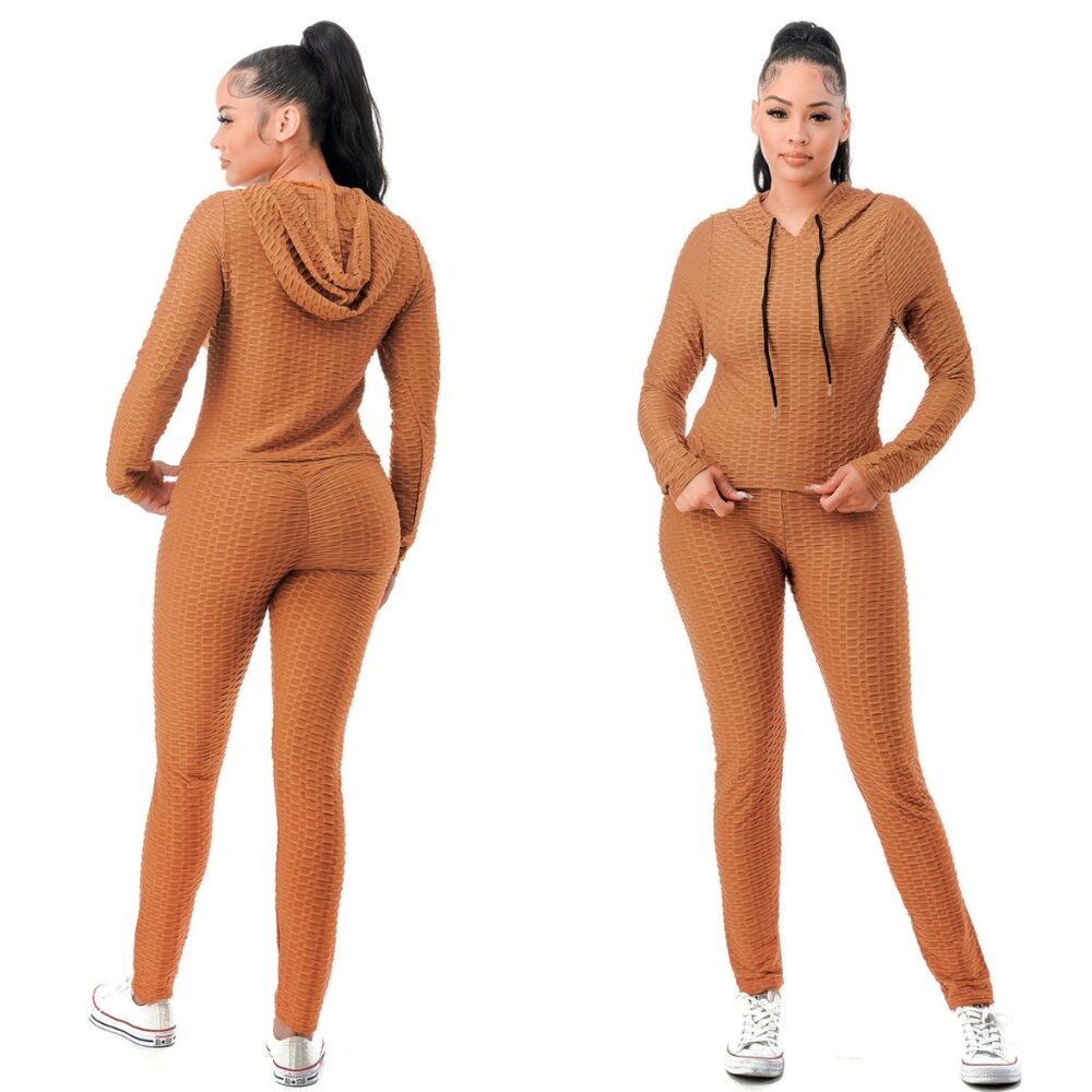 Women's Textured Brown Leggings Set